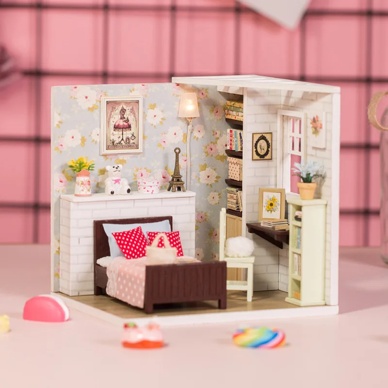 New Doll House DIY Mini Doll House Model Wooden Furniture Doll Doll House Exquisite Bedroom Children