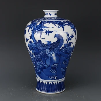 

Antique QingDynasty porcelain vase,Blue and white pheasant plum bottle,Hand-painted crafts,Decoration,Collection&Adornment