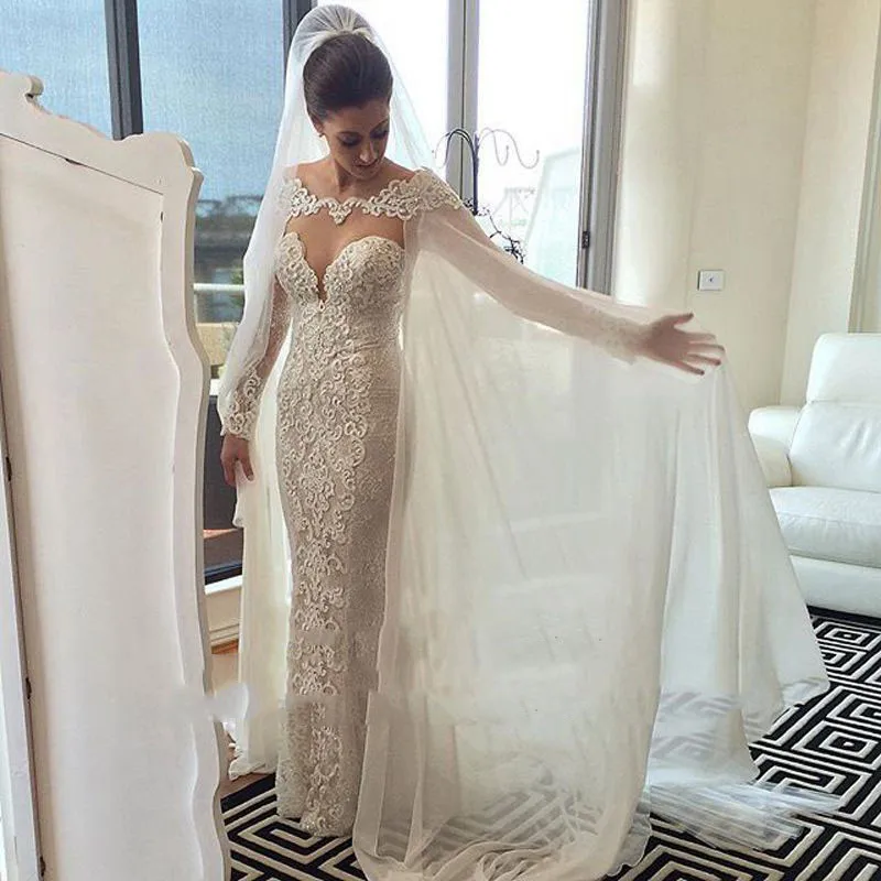 Великолепное свадебное платье, длинное, Casamento, с накидкой, кружевное, Vestido De Noiva, для невесты, вечерние платья, с открытыми плечами, классическое свадебное платье es