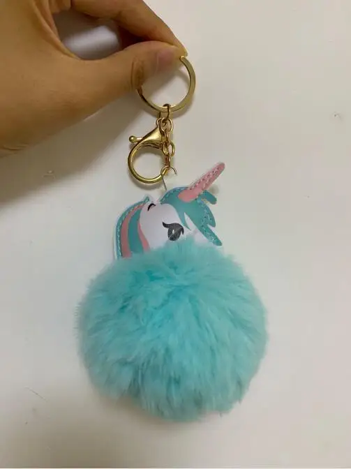 Pompom Unicorn Keychain Rabbit Fur Ball Horse Key chain porte clef Bag Car Keyring llavero mujer chaveiros For Women - Цвет: color