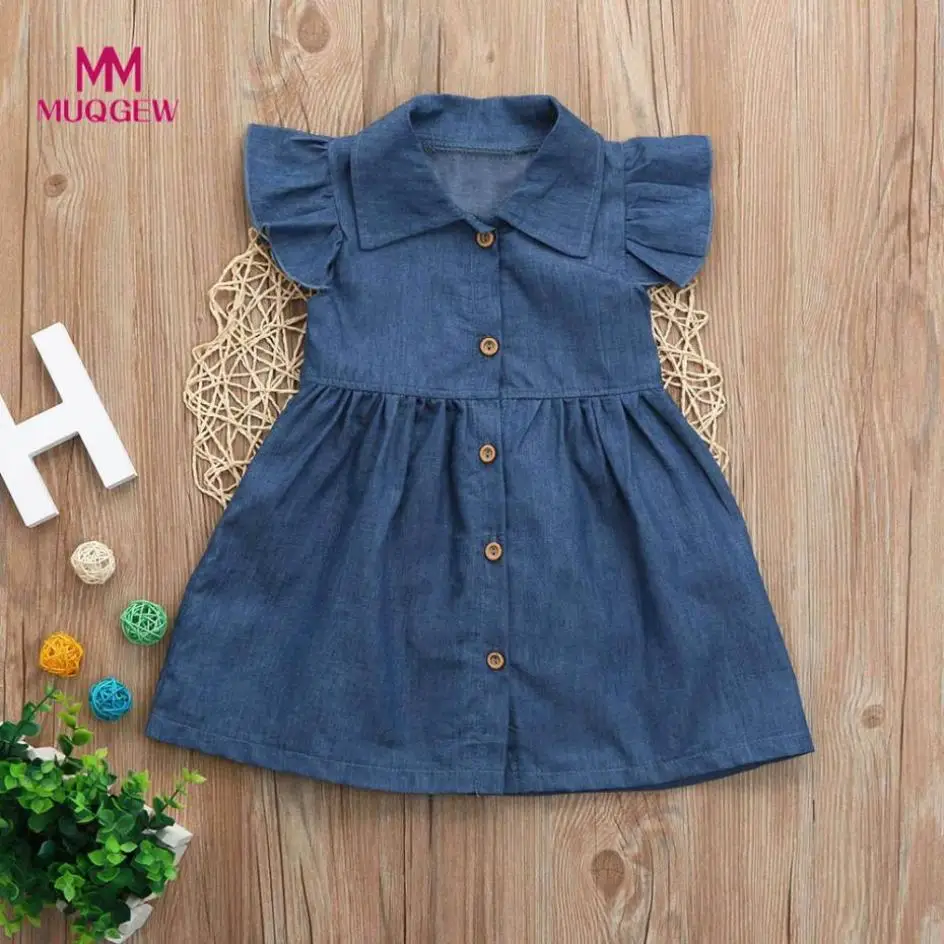 Toddler Infant dress Baby Girls Dress Solid Princess Denim Dresses