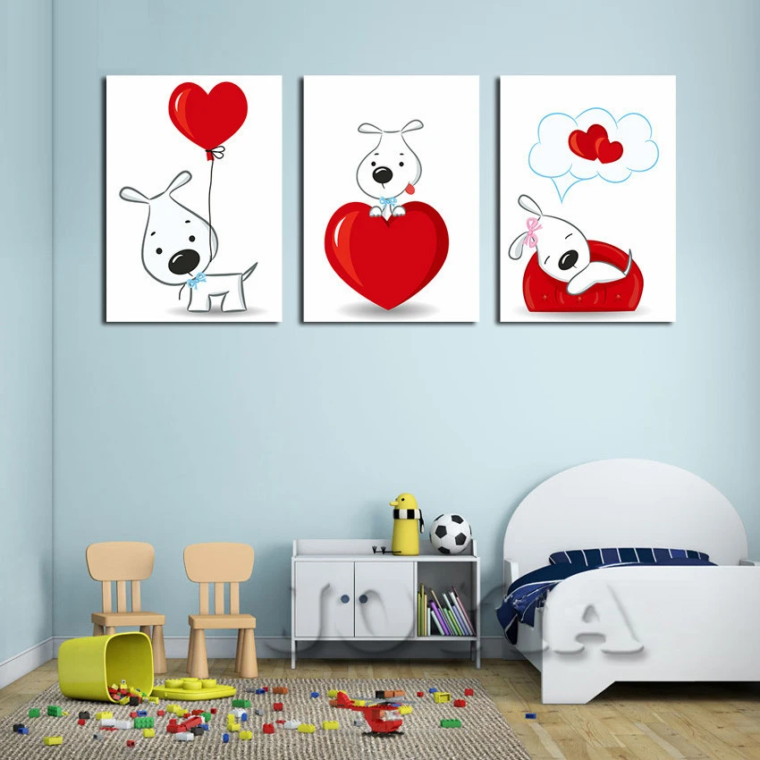 Cuadros de pared de 3 piezas, bonitos dibujos de perros, arte en lienzo,  amor, corazón, cachorros, impresiones, niños, niñas, decoración para  dormitorio, pinturas sin marco|wall decor picture|decorative picturesoil  painting - AliExpress