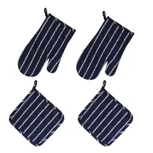 2 комплекта темно-синий в полоску прихватка и прихватку Жаростойкие перчатки выпечки перчатки Пособия по кулинарии выпечки Кухня аксессуары