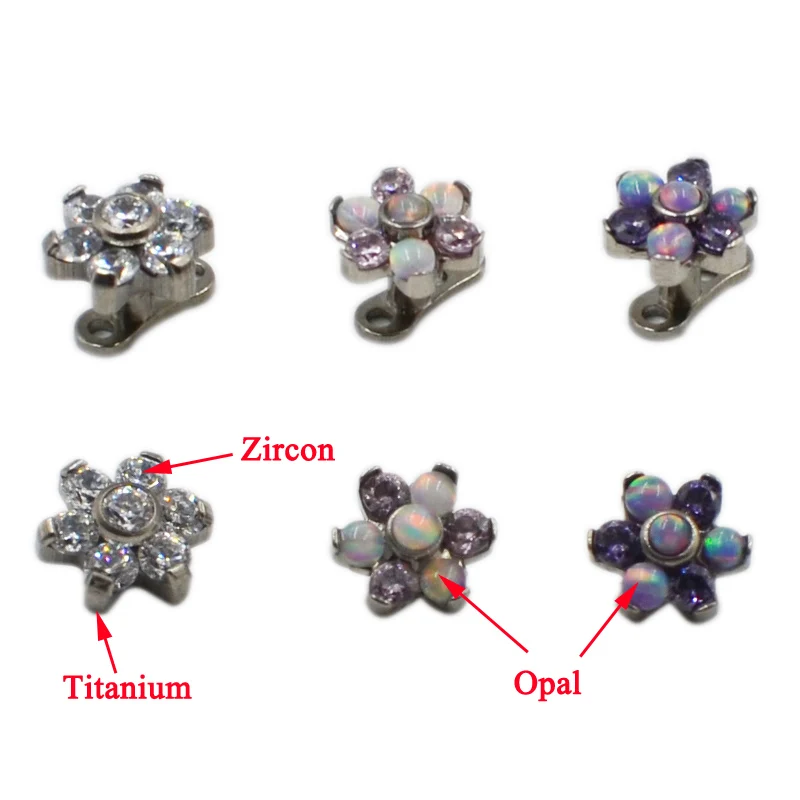 1 шт., G23 класс, титановый дермальный якорь, цветок, верх, микродермальные водители, поверхность, кожный набор, пирсинг, кольца, опал, тело, очаровательное ювелирное изделие