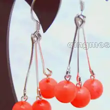 Распродажа 6-7 мм красный круглый Натуральный Коралл 40 мм Висячие 3 шт серьги со Стерлинговое Серебро 925 hook-ear374 оптом/в розницу