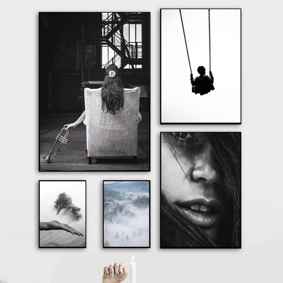 

Wall Art Pictures Landscape Canvas Painting Black White Girls Art Wall Posters Home Decor Print on Canvas Decor for Living Room