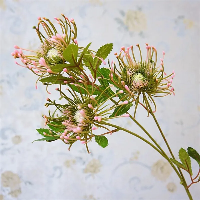 

Fake Pincushion Flower (3 heads/piece) 27.56" Length Simulation Plastic Flowers for Wedding Home Decorative Artificial Flowers