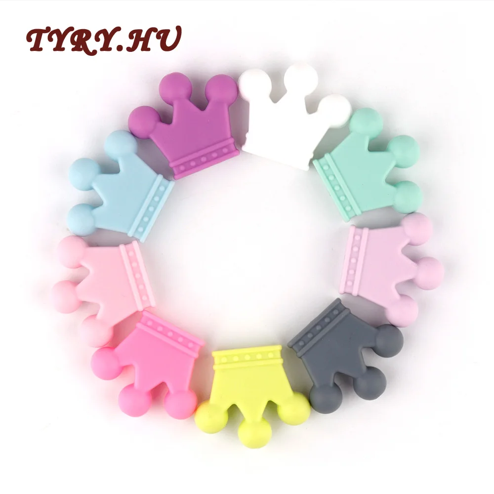 

TYRY.HU 5pc Crown Silicone Beads Teether Baby Teething Pendant Baby Ring Teether BPA Free Silicone Chew Charms Teething Toy Gift