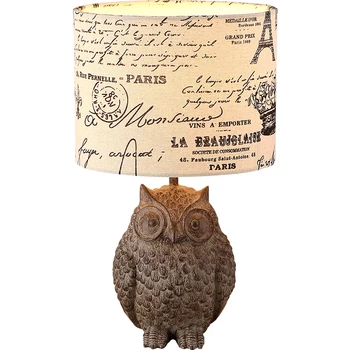 

American country garden retro table lamp living room bedroom bedside study desk lamps resin owl fabric table light ZA825531