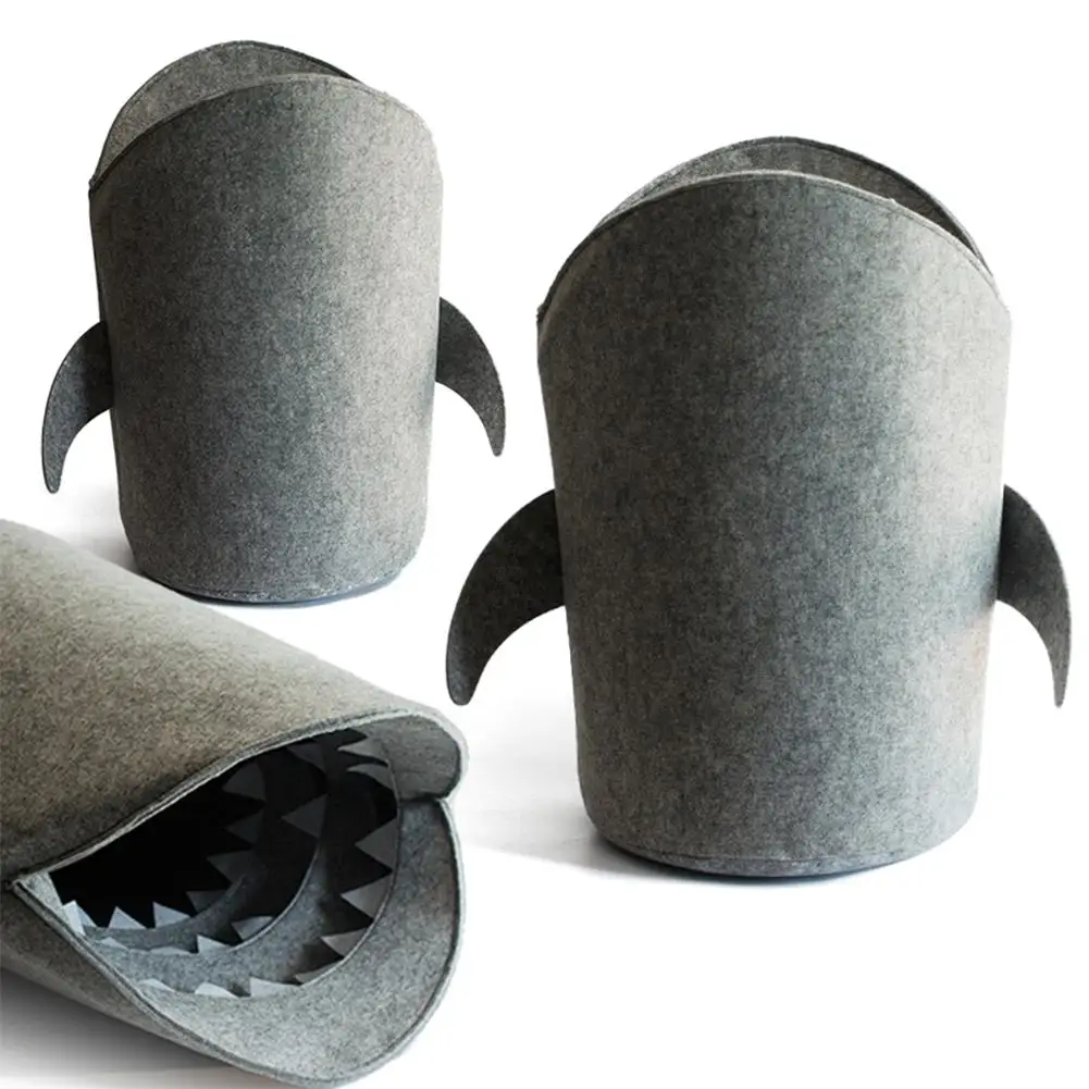 Günstige Nordic Stil Fühlte Tuch Klapp Wäsche Korb Shark Design Wäsche Tasche Für Spielzeug Kleidung Lagerung Taschen Hause Organizer decor