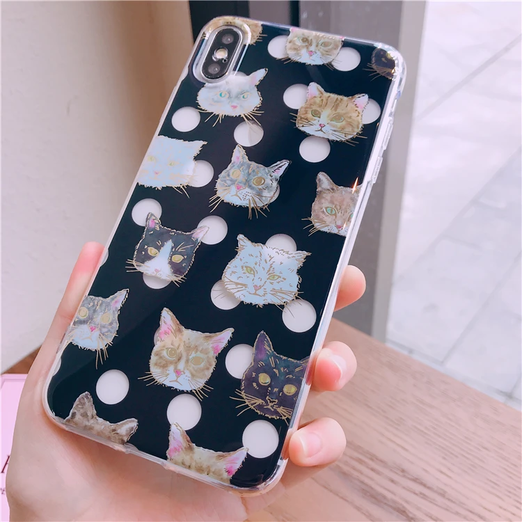 Aoweziic Tide brand creative 3D effect wave point cat for iPhone XS MAX XR mobile phone case 6S 7plus 8 protective cover