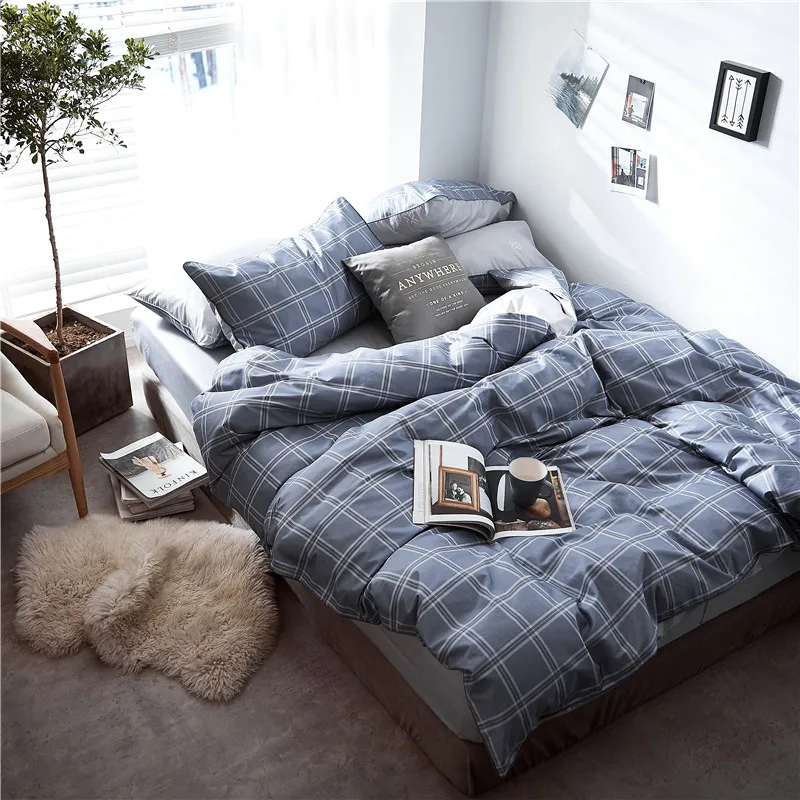 

Gray Plaid Pattern Bedding Sets Bed Linen Fashion Simple Style Bedding Set Winter Full King Queen Size Duvet Cover Set Soft