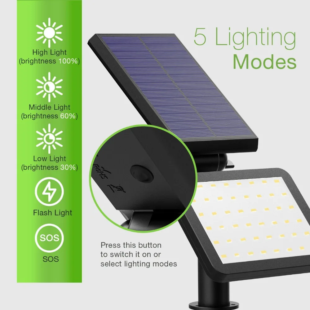 Solar ao ar Impermeável do Diodo Emissor de Luz Solar para Jardim ao ar T sunrise Holofotes Livre Iluminação 50 Leds Ajustável Lâmpada Luz Livre 12 Lâmpadas solares