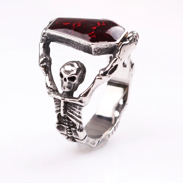 Personalized The Vampire Diaries Red Crystal Coffin Skull Ring Personalized The Vampire Diaries Red Crystal Coffin Skull Ring Special Unique Rings For Party Wedding Bands