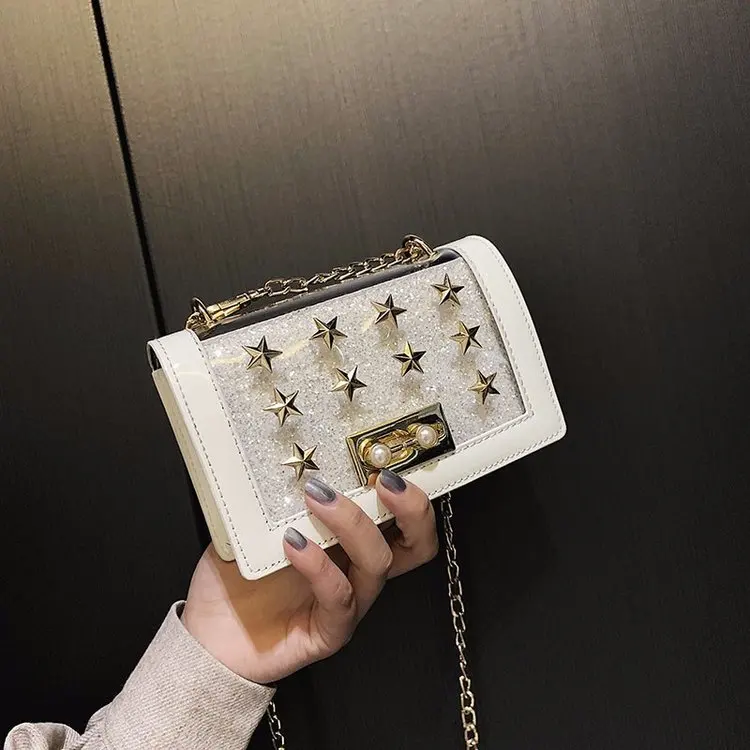 

Rivet Transparent PU Leather New Fashion Women Bag Chain Lovely Girls Party Popular Messenger Bags Shoulder Handbag Hotsale Tote