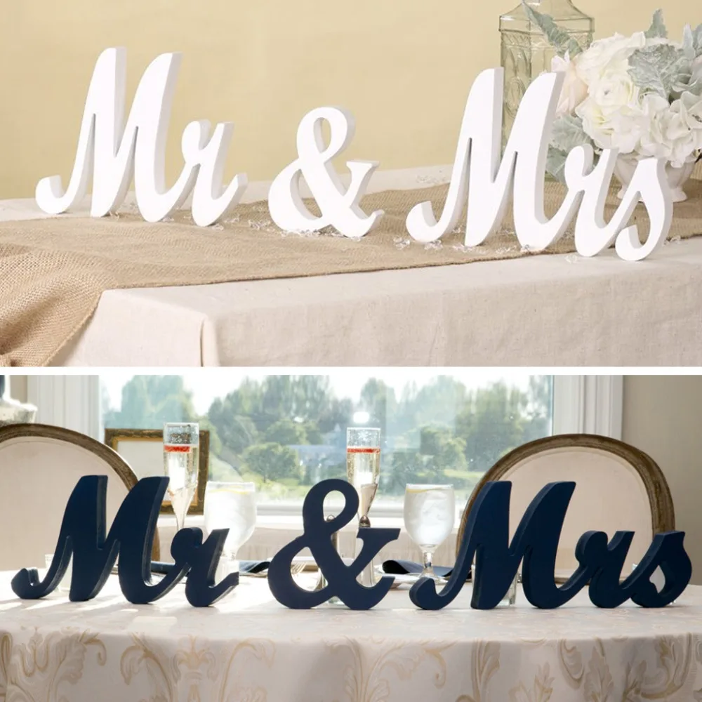 

OOTDTY Wedding Reception Sign White Wooden Letters Mr & Mrs Table Centrepiece Decor Black White Set
