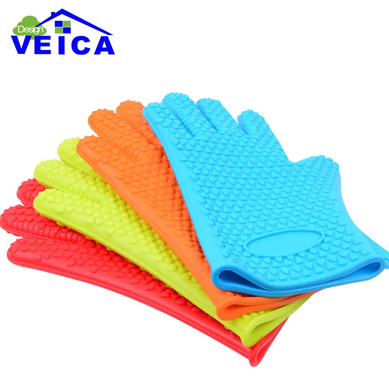 Veica 1 шт. термостойкая рукавица кухонная Толстая прихватка-перчатки для барбекю силиконовая барбекю для гриля рукавица держатель кастрюли кухонная перчатка
