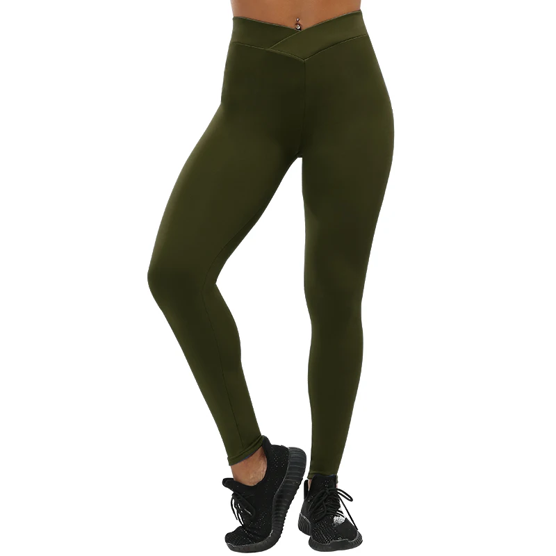 Женские леггинсы пуш-ап, облегающие леггинсы для спорта из полиэстера с V-образной талией, брюки-карандаш - Цвет: Army Green