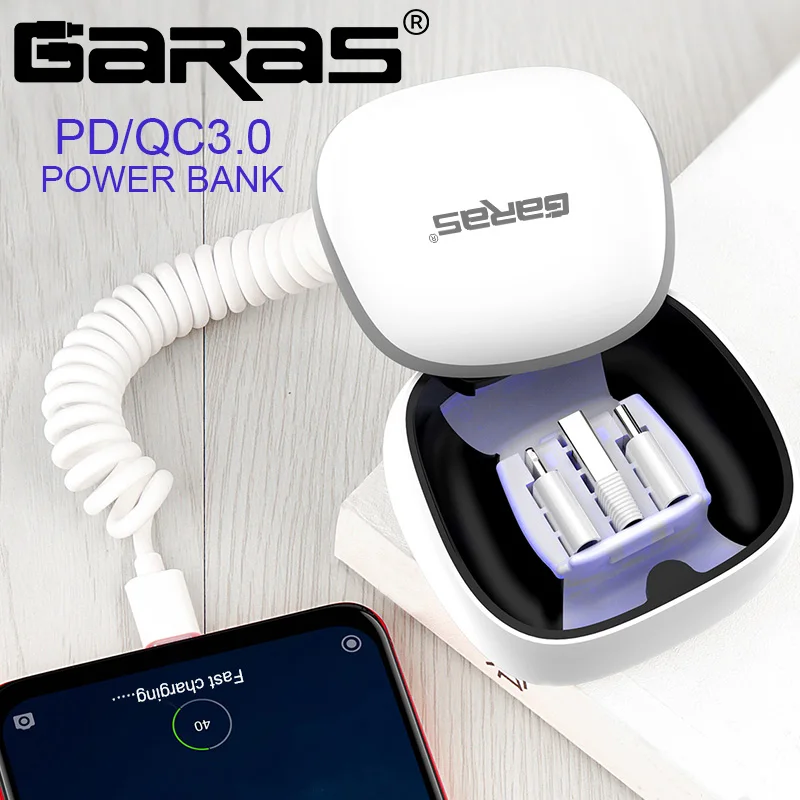 GARAS Power Bank PD/QC3.0 Micro USB C Mini Powerbank Fast Charger Type