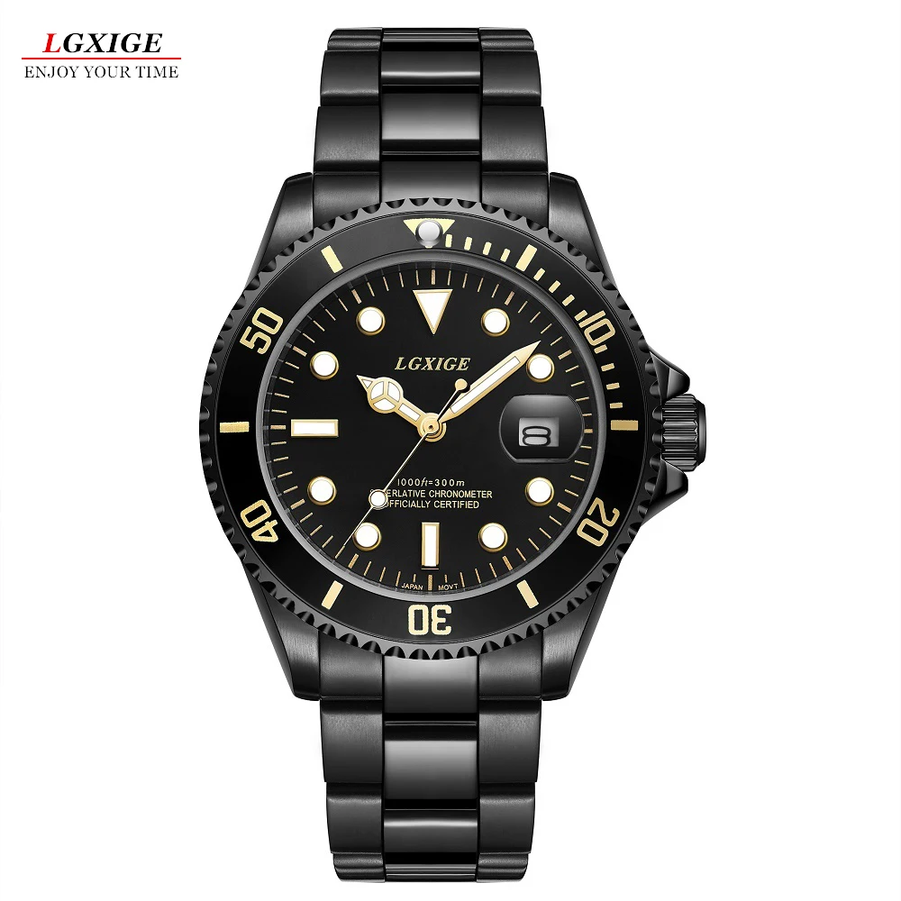 

LGXIGETop Brand Luxury Mens Black Watch Full Steel Fashion Casual Dive Sport Wristwatch Waterproof Hour Clock Relogio Masculino