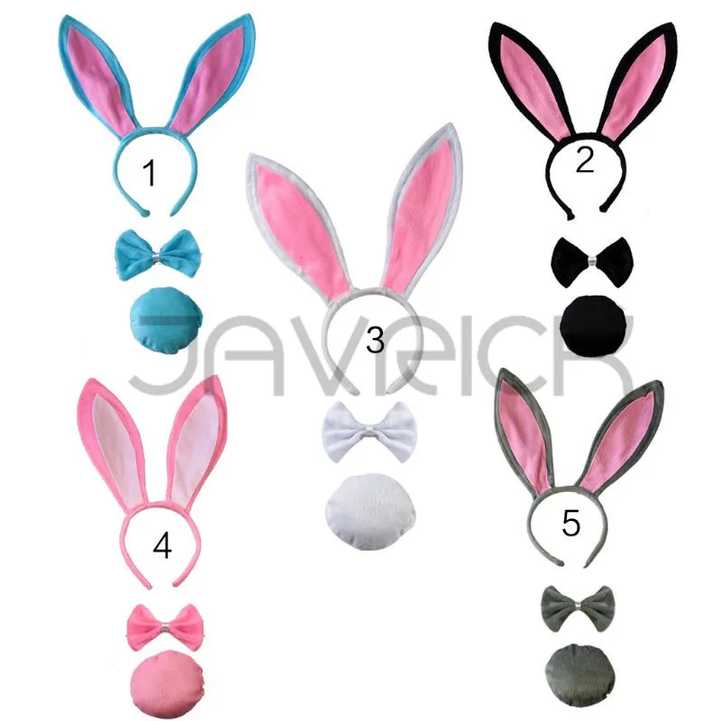 

JAVRICK 3Pcs Child Adult Animal Costume Sets Long Rabbit Bunny Ears Headband Bow Ties Round Tail Easter Party Favors Decoration