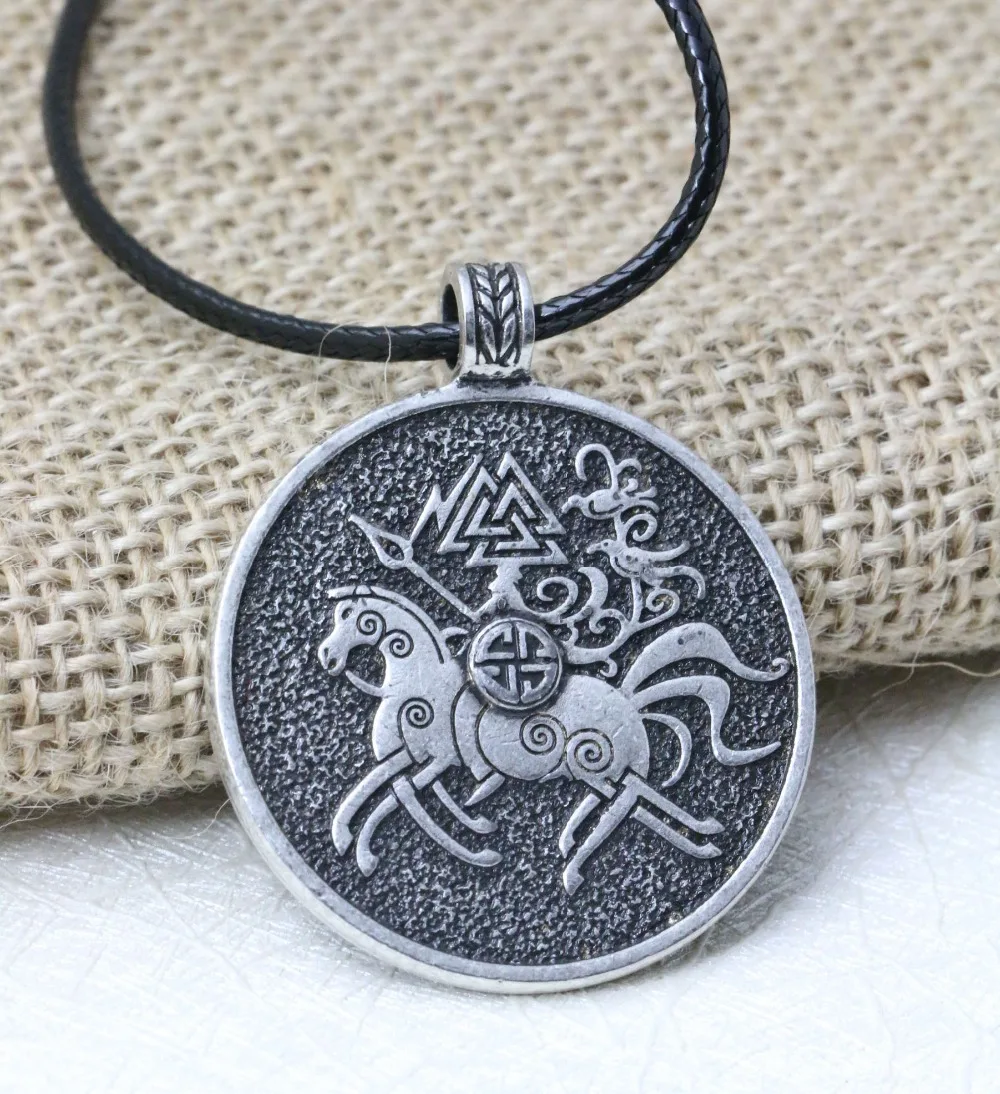 

LANGHONG Norse Vikings Pendant Legendary Viking Sleipnir And Solider Valknut Raven Amulet Pendant Viking Nordic Talisman Pendant
