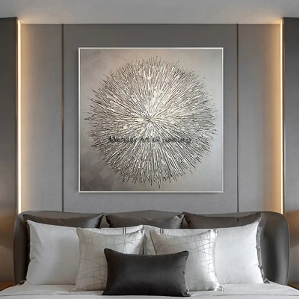 Nouveau Gris Argent Peinture 100 Peint à La Main Toile Art