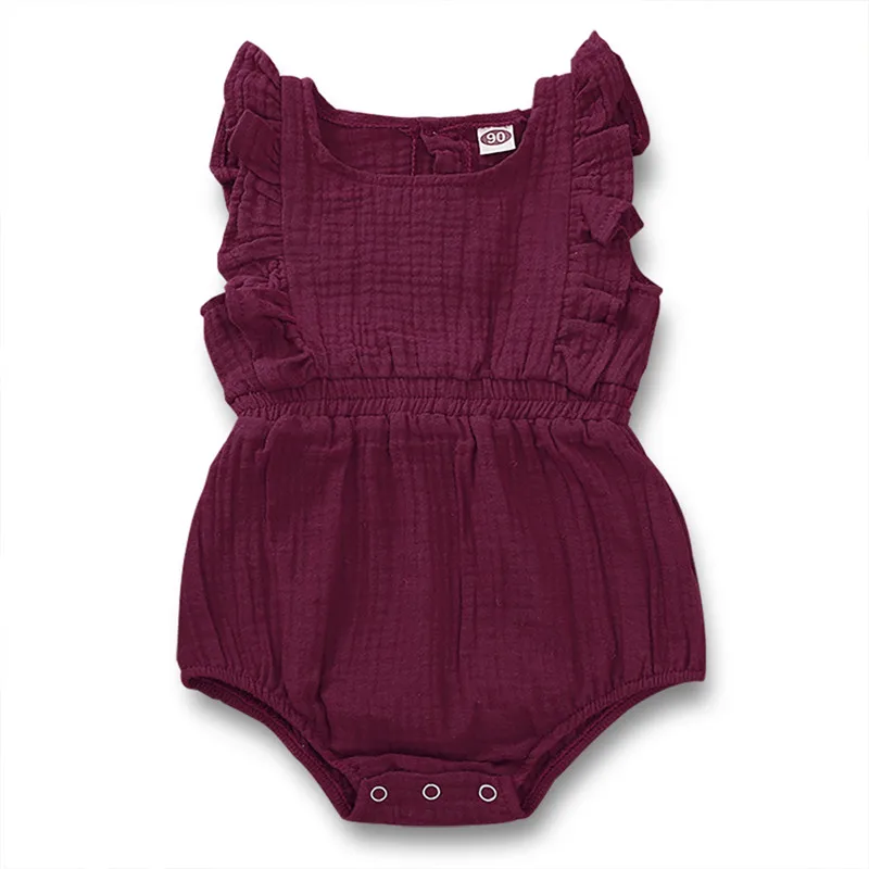 

Fashion Summer Baby Girls Ruffles Bodysuits 2019 New Brand Sleeveless Burgundy Jumpsuits Casual Toddler Infant Kids Streetwear