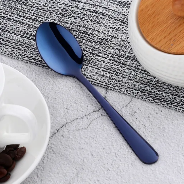 Colorful Mini Teaspoon Luxury 18/10 Stainless Steel Rose Gold Tea Spoon Small Silver Scoop Mirror Tablespoon Tableware For Party blue