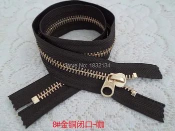 

YKK 8# gold copper held no luggage zipper lock 8#10- 60cm zinc alloy zipper leather mouths coffee