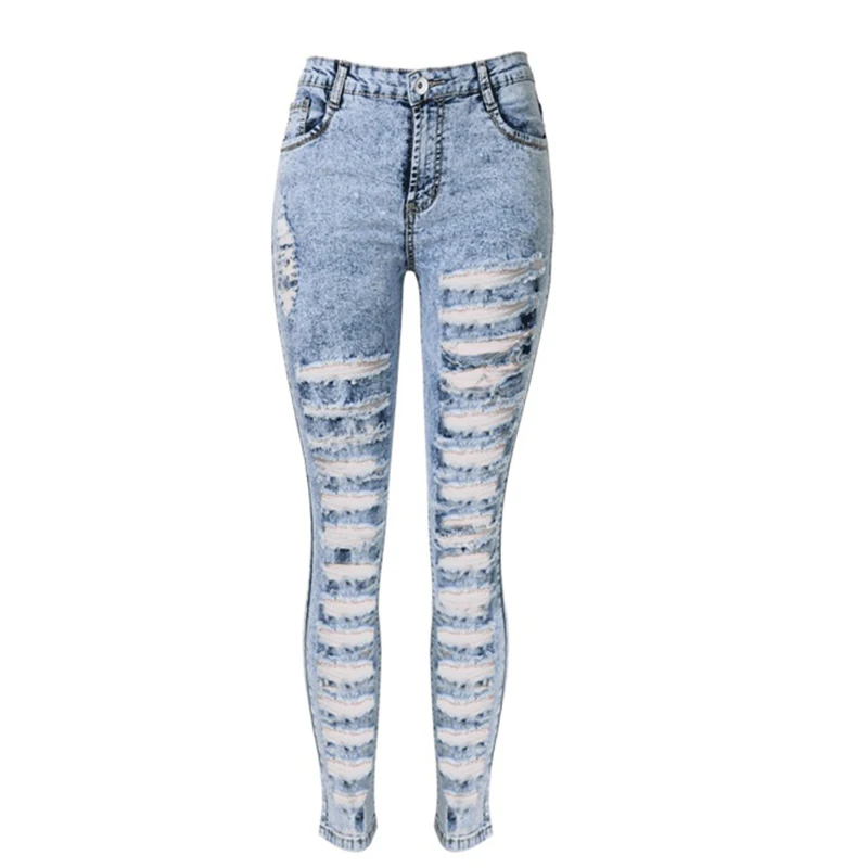 Women High Waist Acid Wash Ripped Stretch Skinny Jeans