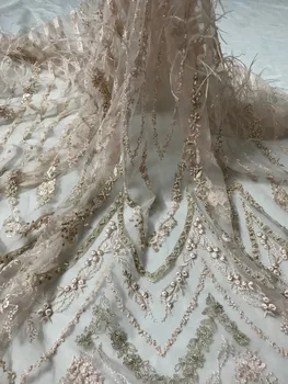 

nigerian embroidered lace fabric L-10729 beautiful with beads french net lace fabric for fashion dress