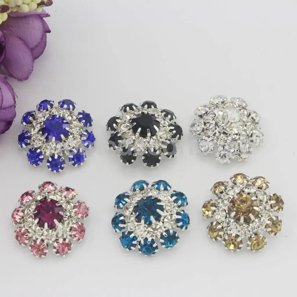 5Pcs Glass Metal Rhinestone Flower Shank Buttons Crystal Beads Bulk for Hair Flower DIY Craft Decor Sewing Garments Accessory