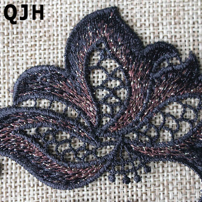 QJH 1 пара модных блестящих цветочных наклеек с вышивкой растворимых в воде
