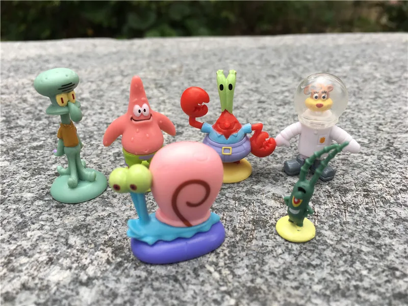 

TT03-- Original Viacom Spongebob 6pcs 2-3cm Mini Figure Squidward Patrick Star Sandy Cheeks Mr.Krabs Gary Plankton New Loose