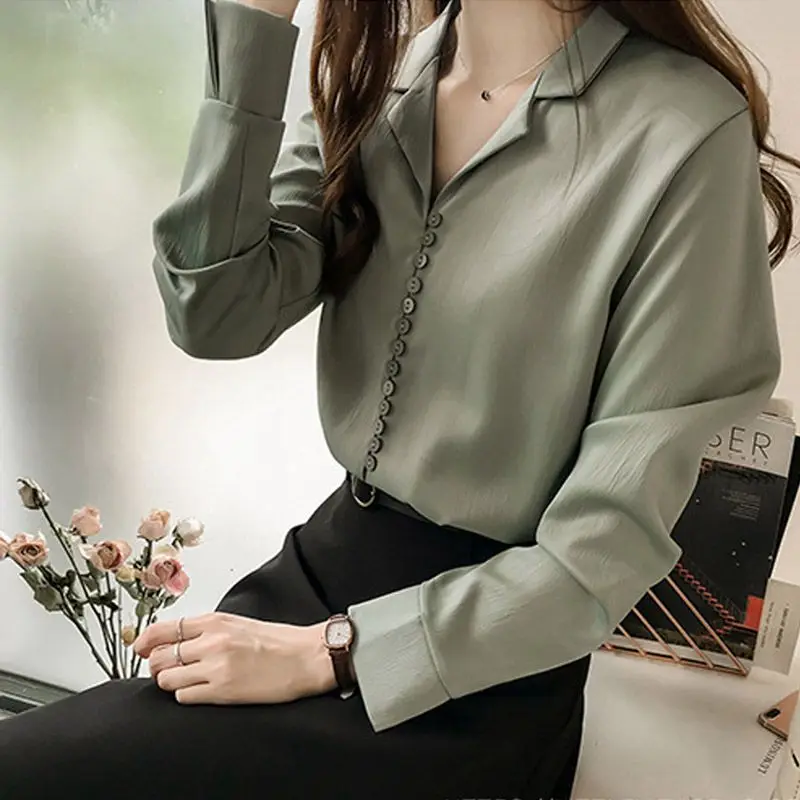 

Woman's Social Blouse Solid V Neck Shirt Female Long Sleeve Tunic Women Office Career Plus Size Tops 3XL 4XL