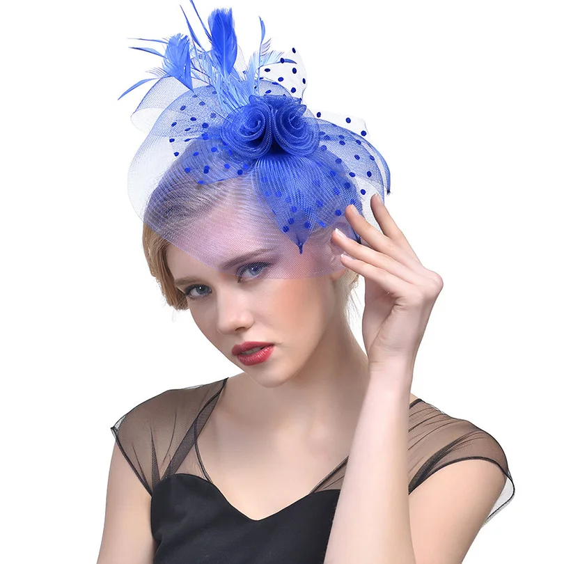 Женские заколки на шляпу, AWAYTR, элегантный головной убор с перьями, чародейка, заколка на шляпу, вечерние, свадебные, птичья клетка, вуаль,, аксессуары для волос - Цвет: blue
