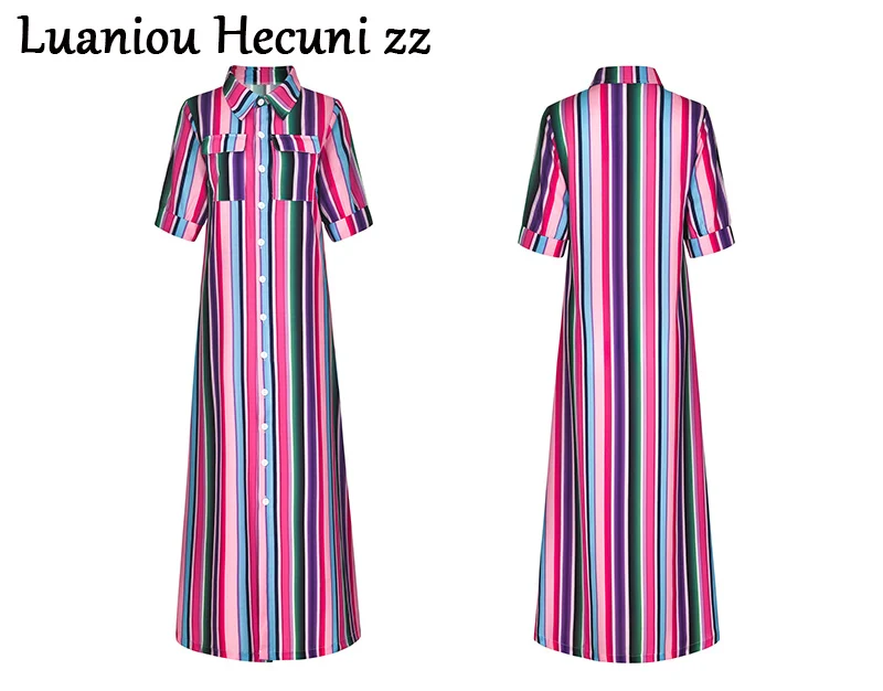 CHU Ni Полосатое длинное платье-рубашка с принтом женское длинное платье с отложным воротником на пуговицах карманы элегантное платье женское платье Vestdios L077 - Цвет: 04