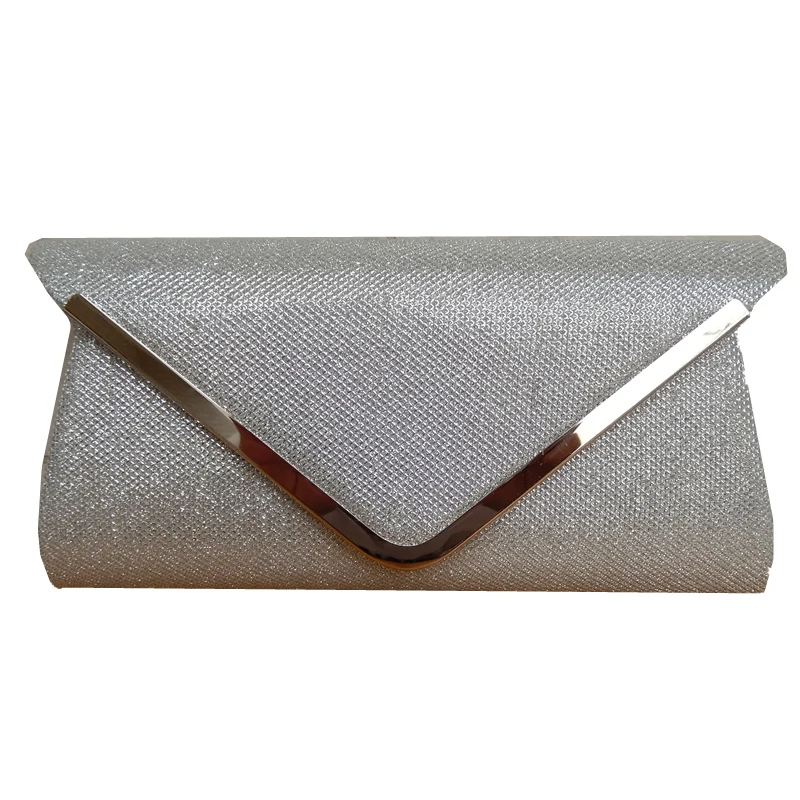 

2018 Hot Sale Promotion Day Clutches Black Silver Shoulder V Metal Chain Design Glitter Shine Bag Elegant Handbag Women Clutch