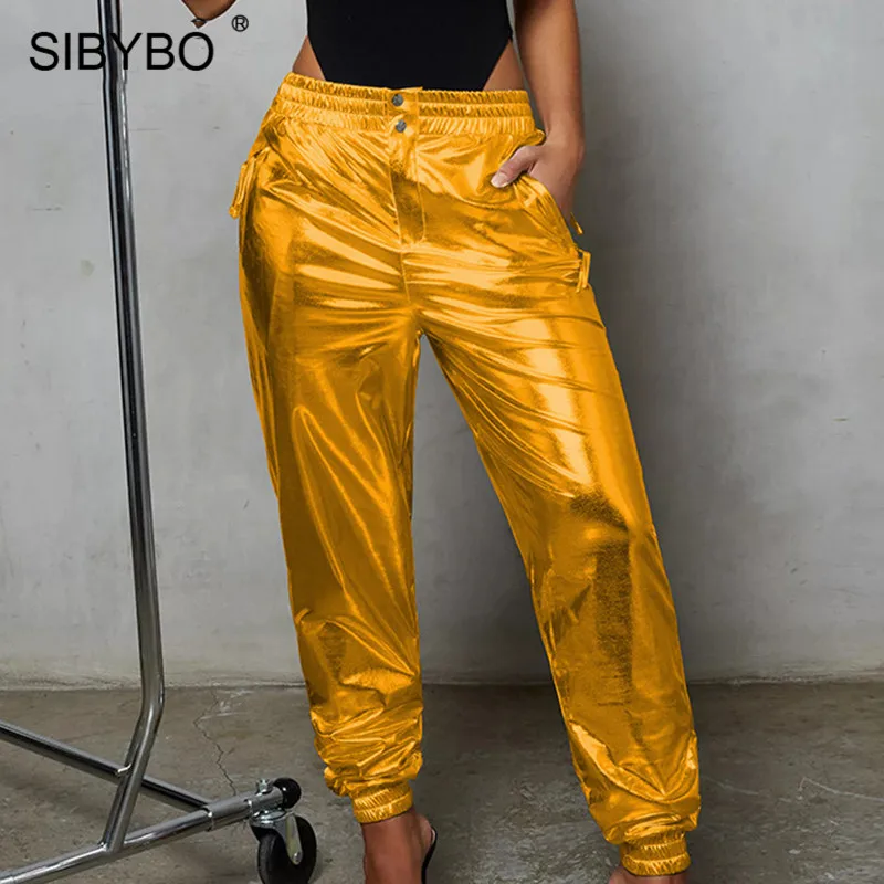

Sibybo Autumn High Waist Casual Harem Pants Women Fashion Elastic Waist Pockets Loose Trousers Women Solid Casual Women Pants