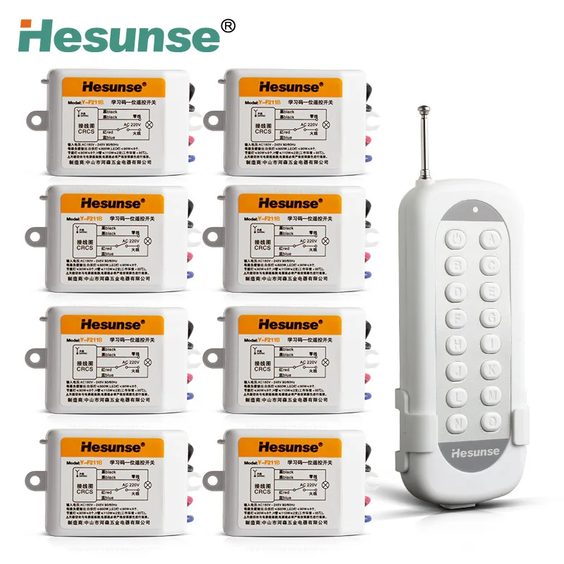

Y-F211B1N8 220V 8 Channels Wireless RF Remote Control Disconnect Switch Learning Code Switch Through Walls 110V