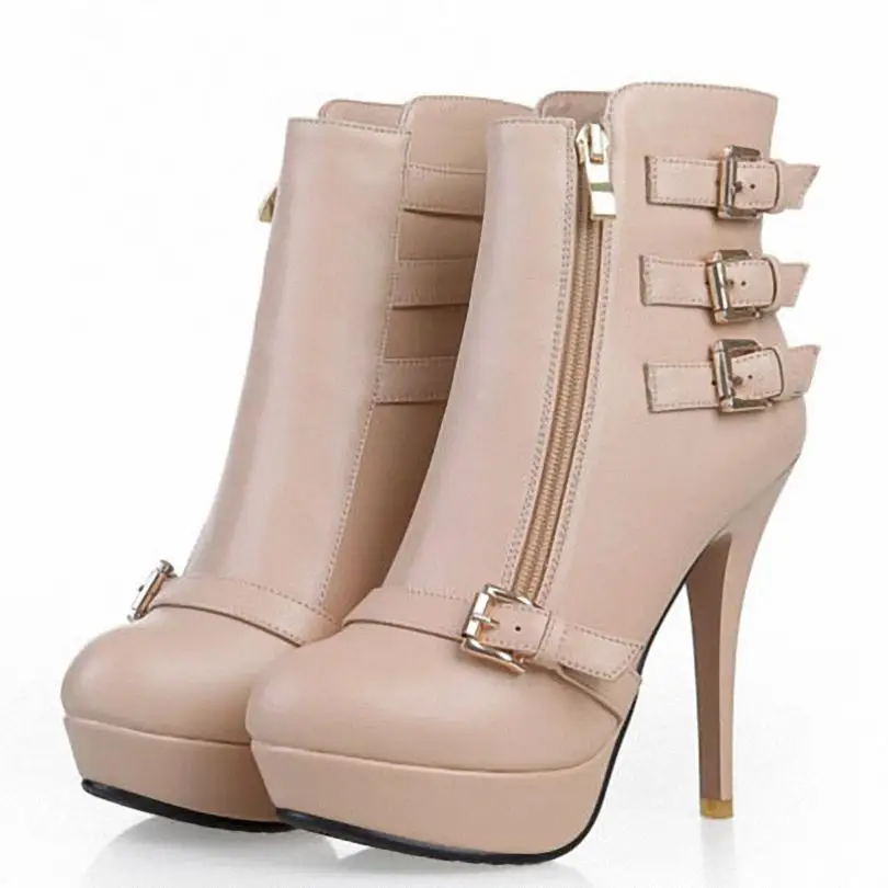 

ENMAYER New Hot Fashion Sexy Leather Ladies High Heel Platform Ankle Boots Winter Boots and Women Shoes Snow Boots Size 34-40
