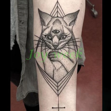Tatouage Temporaire Impermeable Autocollant De Grande Taille Totem De Chat A Trois Yeux Tatouage Flash Faux Tatouages Pour Hommes Et Femmes Aliexpress