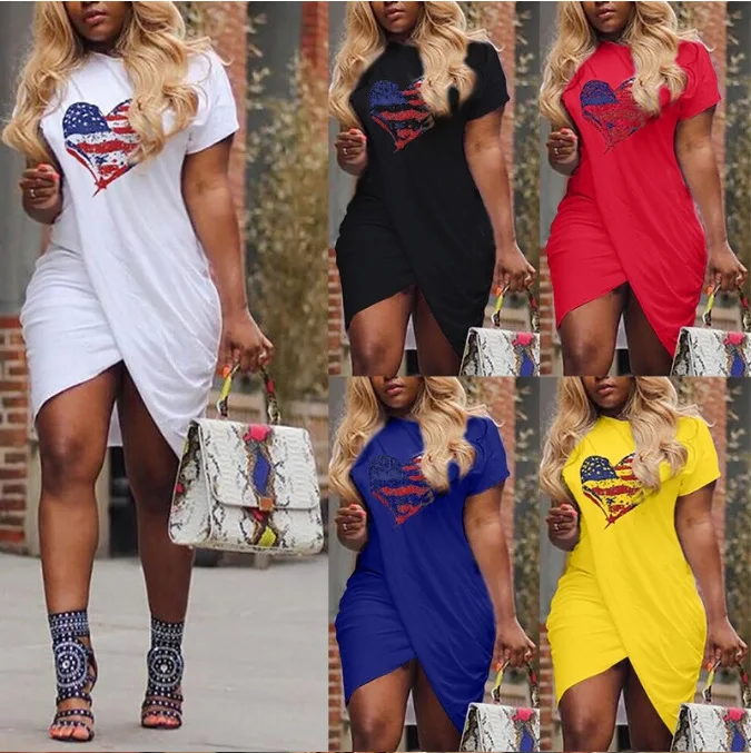 

2019 Summer Women's Dress Love heart Print Dress Receive Waist Slim Dress