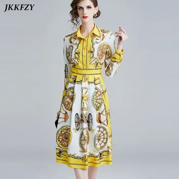 

Women Elegant Luxury Dress 2019 Spring Summer Long-Sleeved Turn Down Collar Button Plus Size Dress Party Dress Vestidos