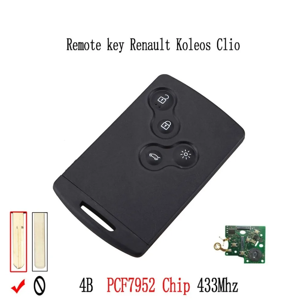 433 МГц PCF7952 чип 4 кнопки дистанционного ключа смарт-карты Автомобильный ключ для Renault Koleos, Clio Megane Scenic Laguna