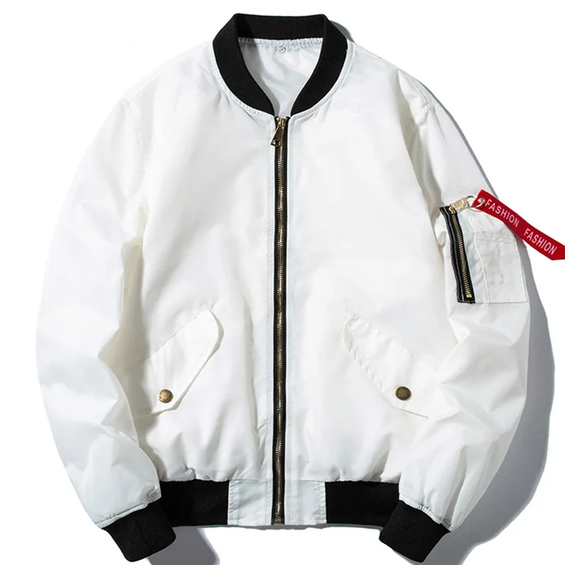 Мужская и женская куртка-бомбер, одноцветная летная куртка пилота, бейсбольная куртка в стиле хип-хоп с капюшоном, Модная молодежная парная ветровка, уличная одежда - Цвет: White