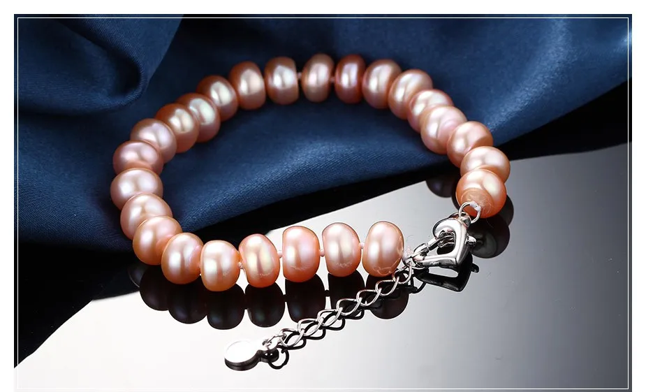 Pink Purple White Natural Freshwater Pearl Chain& Link Bracelets For Women Fashion Jewelry Heart Clasp