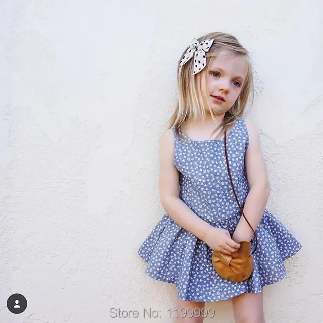 INS HOT 2017 SUMMER BABY GIRL CLOTHES GIRLS dot blue PATTERN CARTOON DRESSES FOR GIRLS VESTIDOS