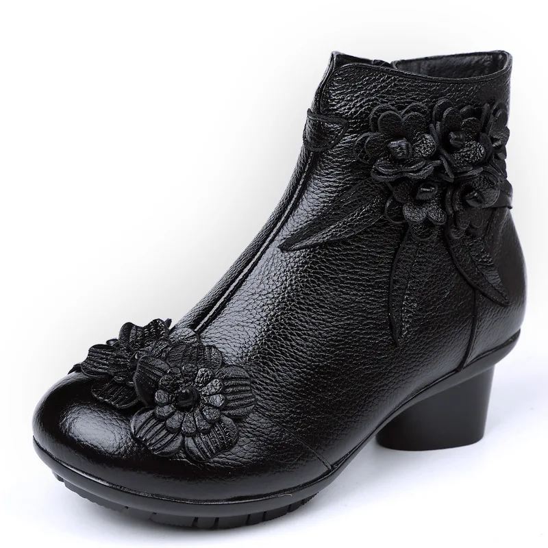 cowhide leather flat heel boots